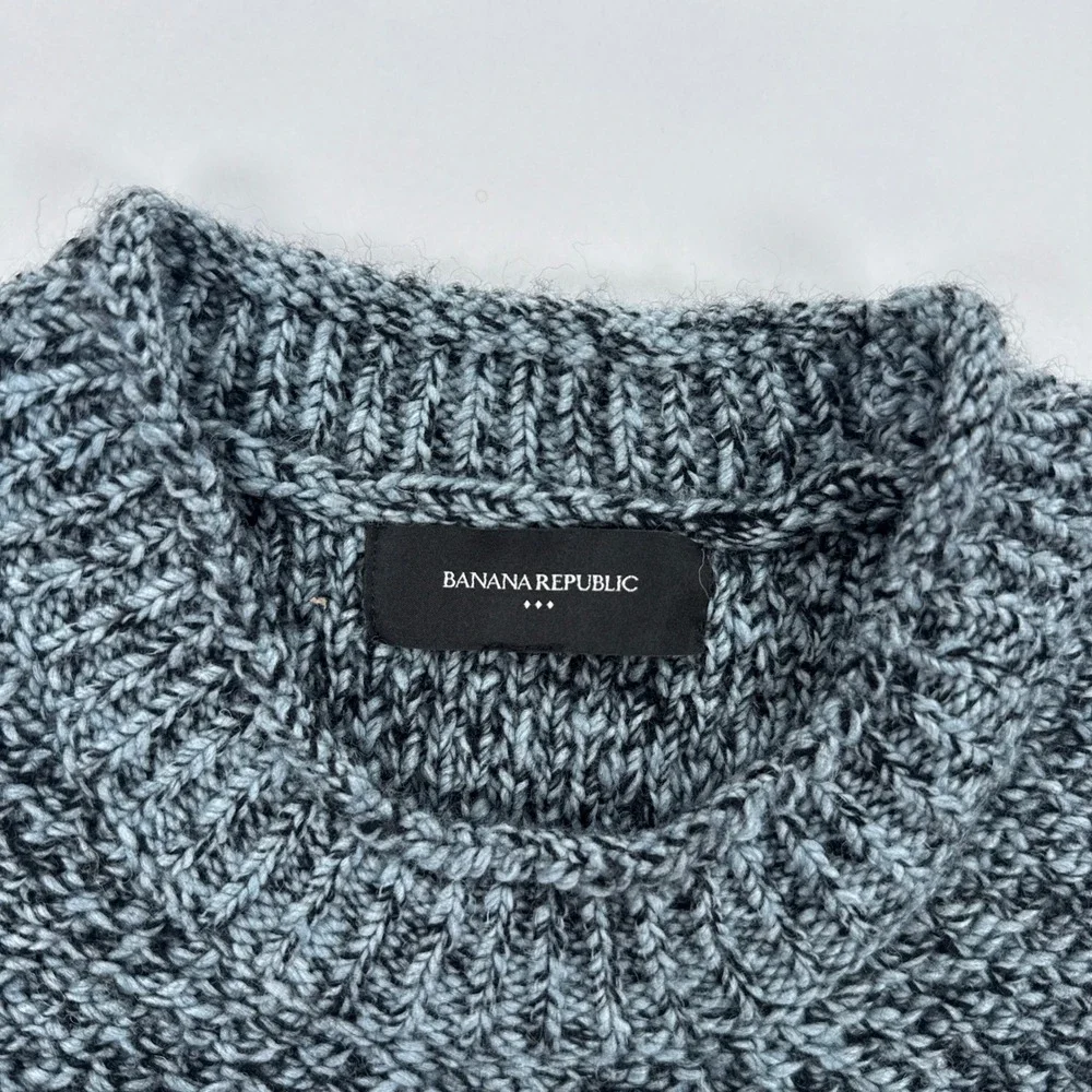 Banana Republic Mens Sweater Large Grey Marl Textured Roll Neck Wool Blend Cozy